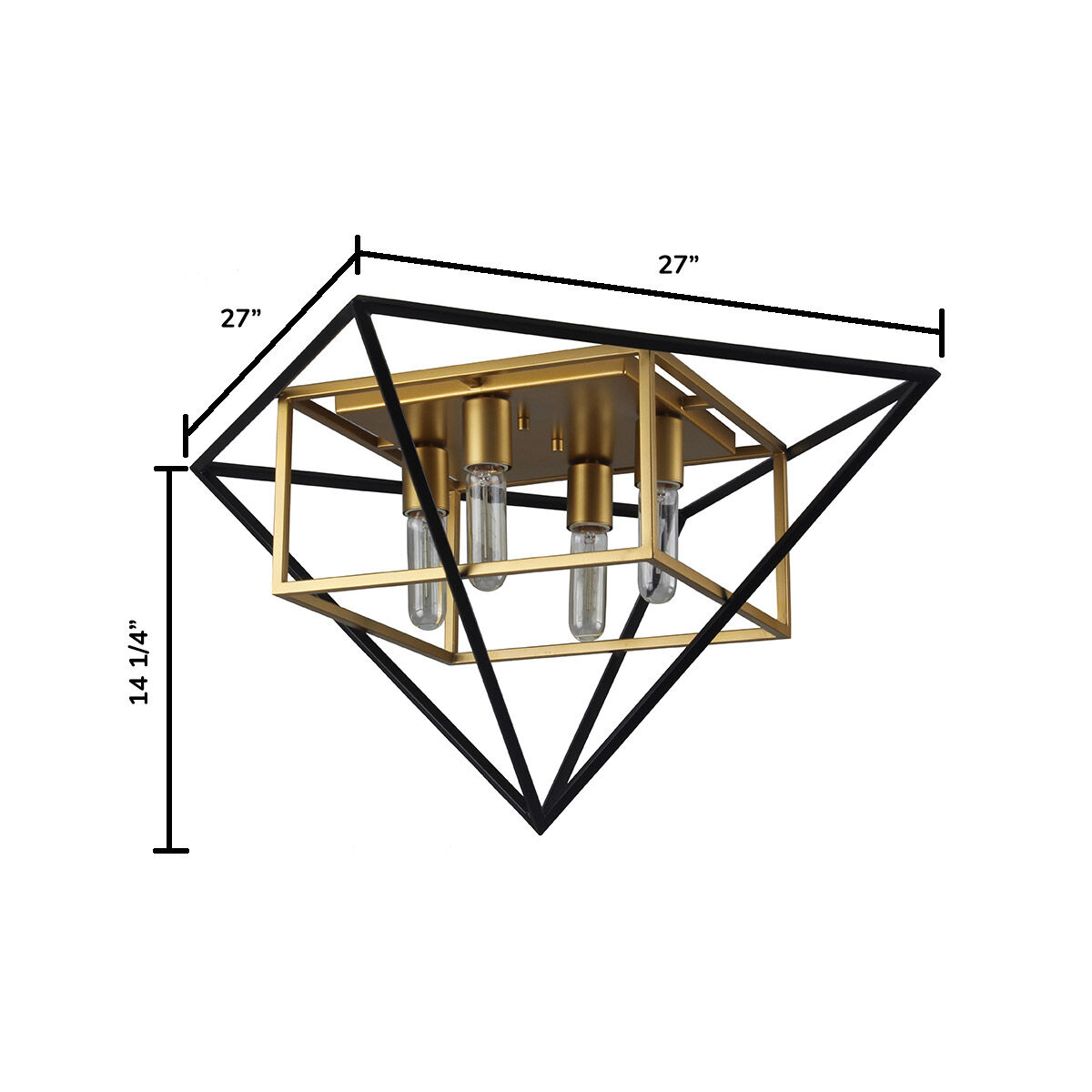 Pryor 4 Light 27 inch Black and Gold Flush Mount Ceiling Light